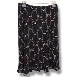 Y2K Era Vintage Large Brown Geometric Print Skirt Stretch Knee Length